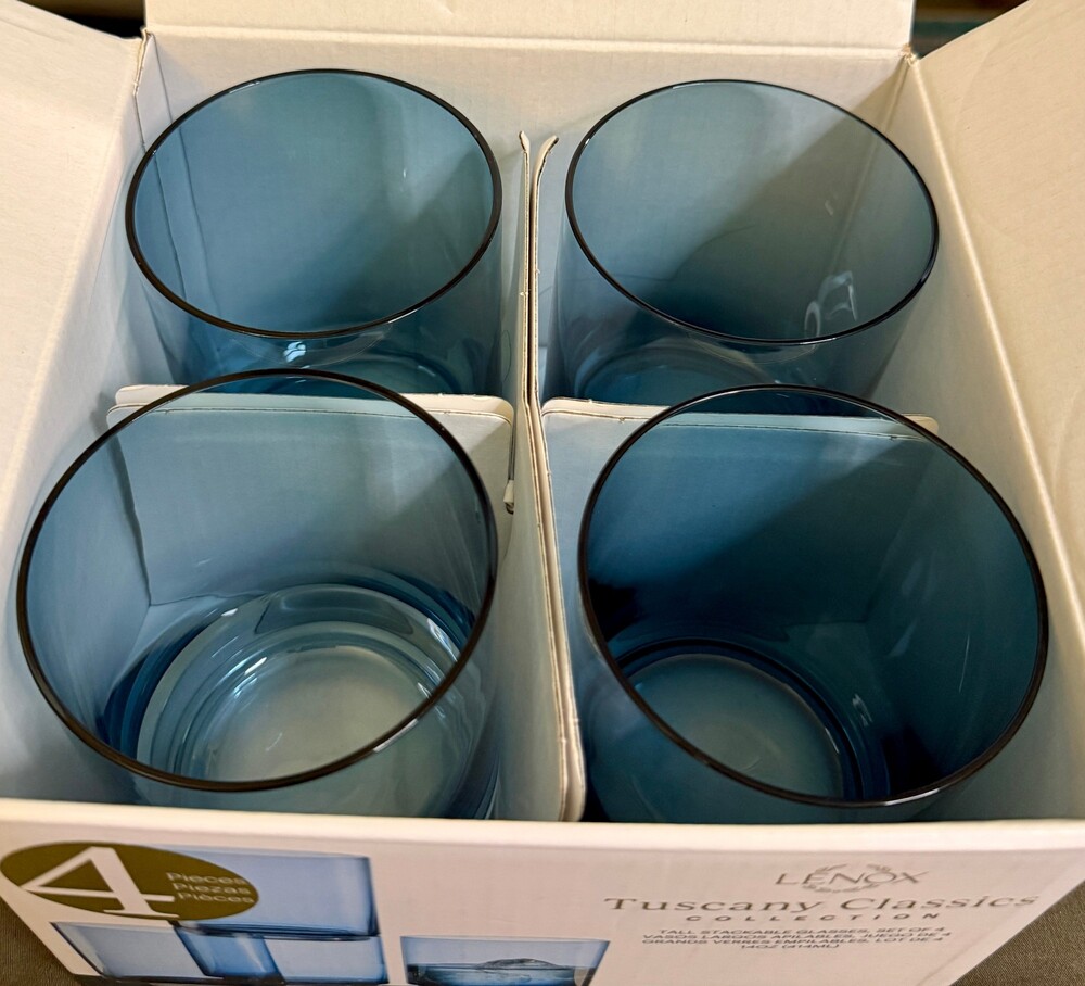 Lenox Tuscany Classics Blue Tall Stackable Glasses – Set of 4 – 14 oz